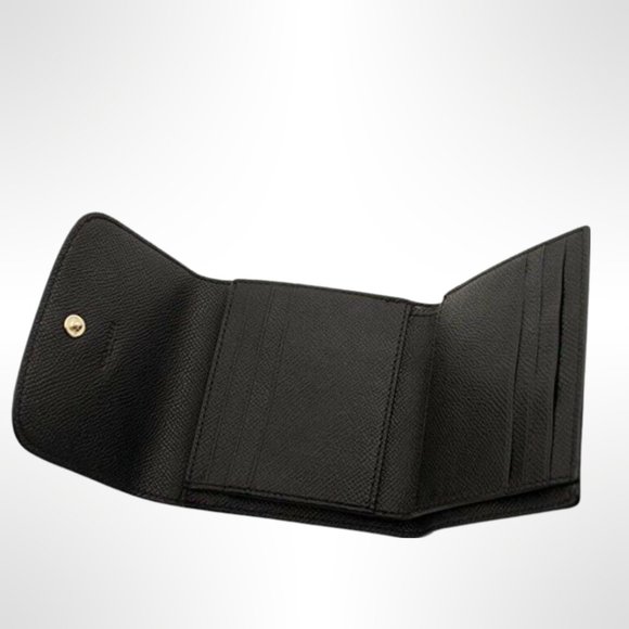 NWT NEW COACH SMALL TRIFOLD LEATHER WALLET BLACK - Picture 3 of 4